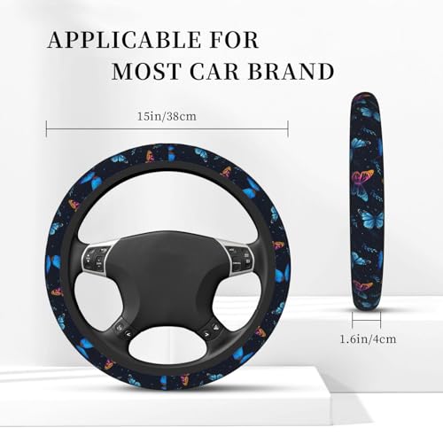 Fancy Butterflies Elastic Steering Wheel Cover Non-Slip Breathable Steering Wheel Protector Fit Auto, SUVs, Truck - color: Fancy Butterflies