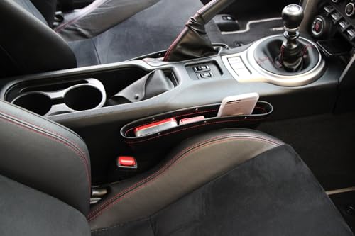 iJDMTOY Black Leather Car Side Pocket Organizers, Car Seat Catchers Compatible With Key, Wallet, Cell Phone, Sunglasses, etc