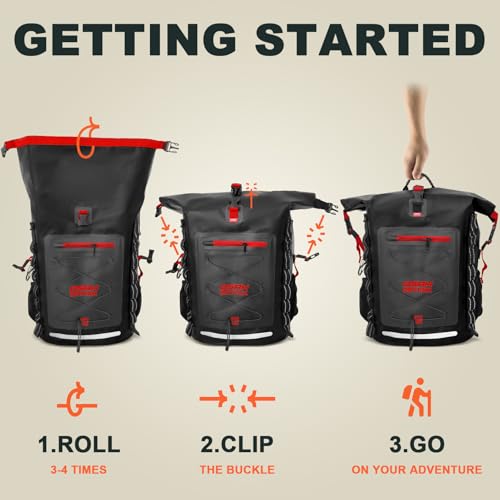 OSAH DRYPAK Waterproof Backpack Dry Bag 25L/35L/55L/85L – Heavy Duty Roll-Top Hiking Backpack Sack Keeps Gear Dry for Travel, Kayaking, Boating, Camping, Rafting and Fishing - color: Black Red, size: 35L