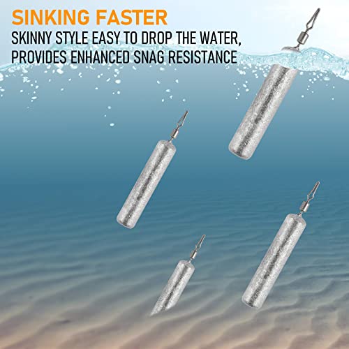 Dr.Fish 50 Pack Fishing Drop Shot Weights Lead Fishing Weights Pencil Skinny Sinkers with Barrel Swivels for Freshwater Bass Fishing - size: 1/2oz-20 Pack