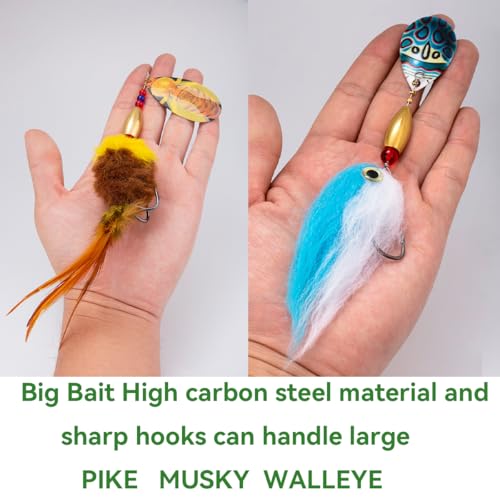 Pike Musky Walleye Fishing Lure Spinnerbait with Feathered Hooks Rooster Tail Fishing Lures Spoon Lures Baits with Tackle Box - color: Style A-Red