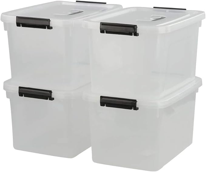 10 Liter Plastic Storage Box, 4-pack Clear Latch Storage Bins with Lids