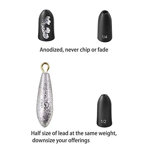 12 Pack Tungsten Bullet Fishing Weights, Insert Free Worm Sinkers, 1/8 3/16 1/4 3/8 1/2 oz - color: No Chip Black, size: 1/16 oz - 12pcs