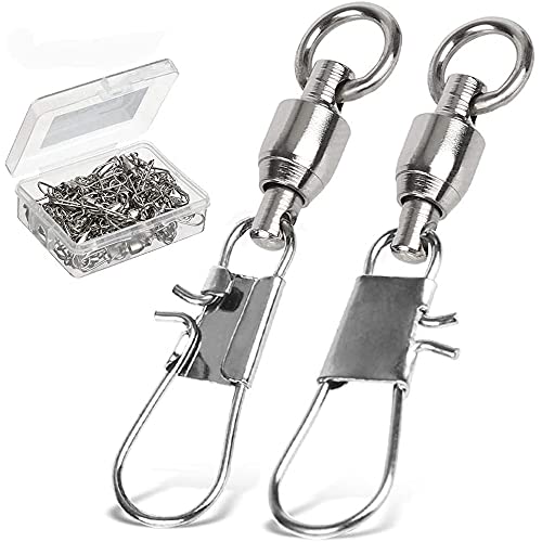 AMYSPORTS Fishing Swivels with Interlock Snap Ball Bearing Swivels Fishing Snap Swivels Saltwater Freshwater Fishing Tackle Leader Lure Jigs Line Fishing Connector - size: size6 (99lb) 50 pcs