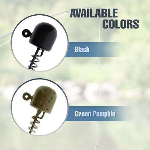Reaction Tackle Tungsten ScrewLock Ned Rig Jig Heads, Weedless Finesse Jig Heads for Bass, Walleye, and Panfish, Spinning Rod Setups (5-Pack) - color: Green Pumpkin, size: 3/16 Oz