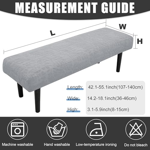 Stretch Bench Seat Cover, Reusable Slipcover for Dining Room & Bedroom, Removable Washable Rectangular Bench Covers, Elastic Fit for Home Furniture (Light Grey) - color: Light Grey