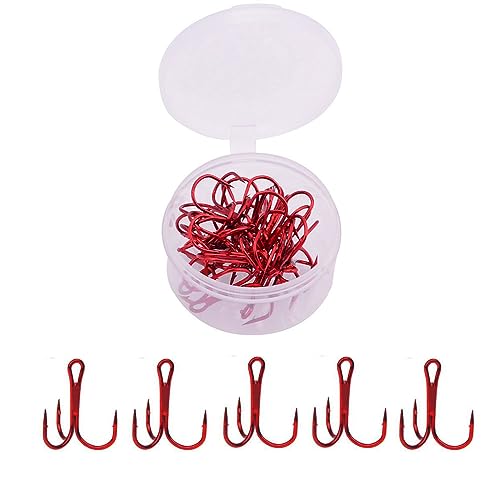 20pc/Box Fishing Treble Hooks Set High Carbon Steel Fishing Hooks Classic Round Bend Hook 2# 4# 6# 8# 10# - color: Red, size: 4#-20pcs
