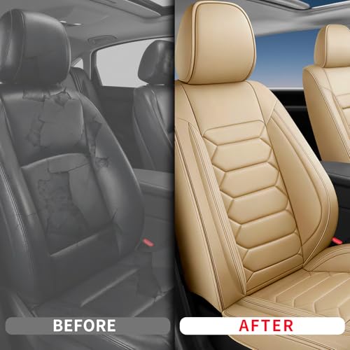 Fit Caliber Car Seat Covers (Only Front 2 Seats) Compatible with Dodge Caliber 2008 2009 2010 2011-Full Coverage Breathable Leather, Airbag Compatible, Waterproof & All-Weather, Beige - color: Front Pair F1 beige, size: Dodge-Caliber-2008-2011