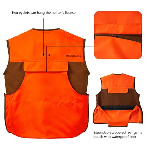 BASSDASH Upland Game Field Water-Resistant Bird Hunting Vest with Multi Pockets Men Women FV11 - color: Brown/Orange, size: 3X-Large