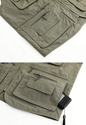 Spanye Mens Fishing Vest Multi Pocket Vests Safari Travel Photo Work Jacket Alive Outerwear - color: Army Green, size: 5X-Large
