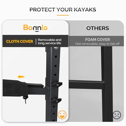 Bonnlo Kayak Storage Rack, Adjustable Heavy Duty Kayak Rack for Kayaks Paddle Boards, Kayak Paddle Holder for Garage, Spacesaver, Gentle on Padding, Boat Organizer - style: 4 Kayaks, Free Standing