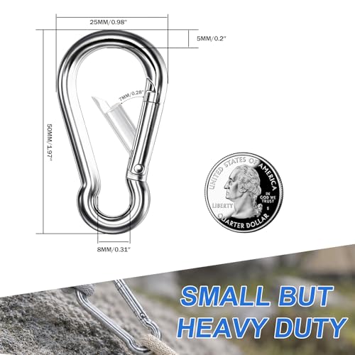 Small Carabiner Clip, 30PCS 1.97 inch 304 Stainless Steel Heavy Duty Carabiners, Metal Spring Snap Hook Clips for Outdoor Travel Camping Fishing Hanging Key Chain - size: M5-1.97'', style: 30PCS