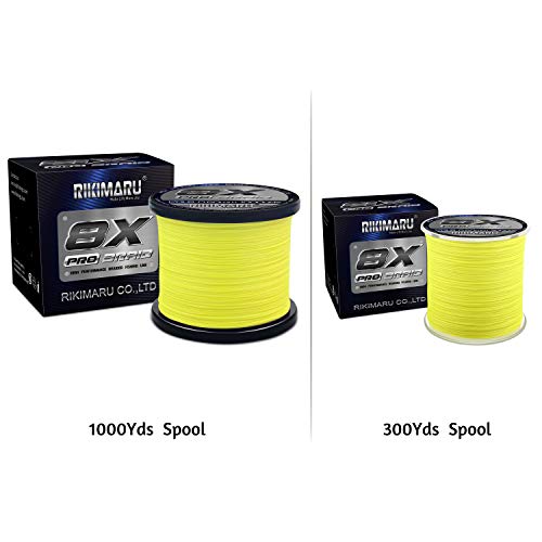 Rikimaru 8X Pro Braid Fishing Line 6LB-170LB, 300yds-1000yds Fluo-Green,Lemon Yellow,Plum Pink - color: Lemon Yellow, size: 20LB(0.20mm)-300Yds