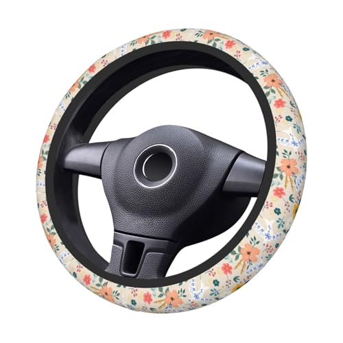 Retro Pigeon Flower Elastic Steering Wheel Cover Non-Slip Breathable Steering Wheel Protector Fit Auto, SUVs, Truck - color: Retro Pigeon Flower
