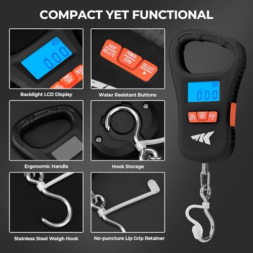 KastKing ToughTide Fishing Scale, USB Charging, 65lb Capacity, Ultra-Thin Digital Fish Scale, LCD Display, Ergonomic Handle, Fish Scales Digital Weight, Fishing Accessories for Men - color: C: Black Combo