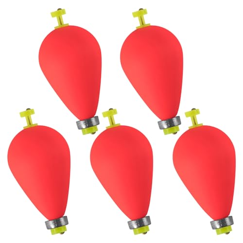 Dr.Fish 5 Pack Weighted Fishing Bobbers Snap-on Spring Bobbers Push Button Floats EVA Foam Pear Shape Bass Freshwater Fishing for Crappie Panfish Bluegill Trout - color: Red, size: 3"(1oz)