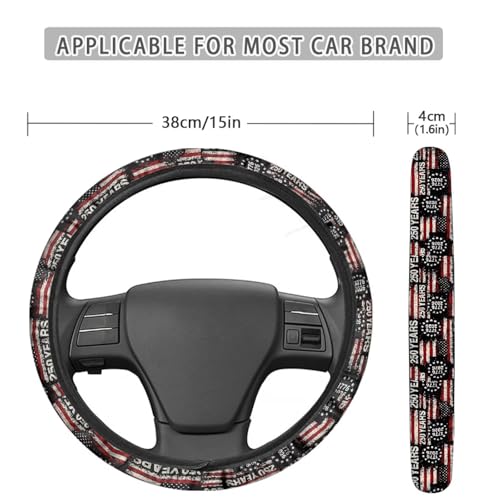 AFPANQZ American Flag 250th Auto Steering Wheel Covers Comfort Anti-Slip Safety Stretch-on 14-15 inch, 4th of July Easy Fix Machine Washable Steering Wheel Protection - color: American Flag 250th