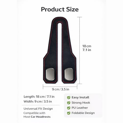 Car Headrest Hook 2 Pack, Premium Leather Car Purse Hooks, Heavy Duty Seat Back Organizer for Handbags, Groceries & Bags, No Scratch, Easy Install Car Accessories(2, Brown) - color: Brown