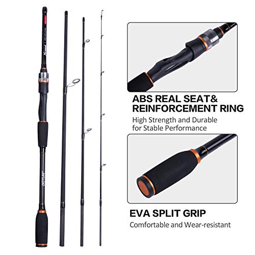 Goture 4-Piece Travel Carbon Fishing Rod M/MH Action 6.6-12ft Multi-Colors | Goture multi-spec travel fishing rods adopt upgraded high-grade carbon fiber blank with premium Fuji line guides - color: Black, size: Spinning/6'6"-Fast/Medium-Heavy