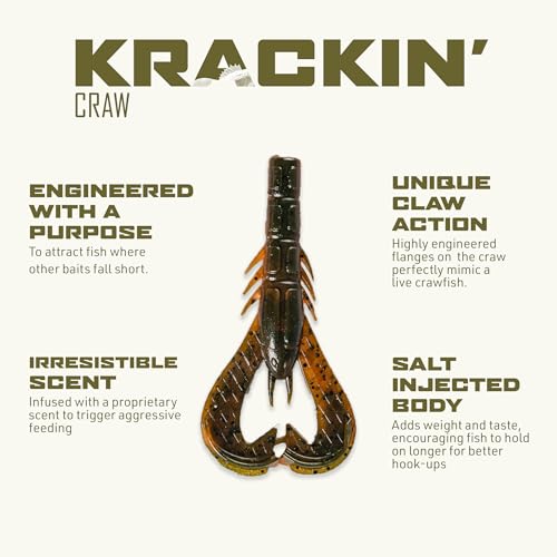 Googan Squad Krackin' Craw Soft Plastic Crawfish Bait for Bass Fishing – Patented V-Ridge Claws, Salt-Injected, Slaunch Sauce Scent (6pk) - color: Blue Baby, size: 4"