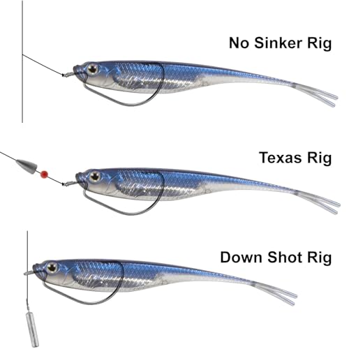Dr.Fish Soft Plastic Baits, Fork Tail Soft Jerkbait Minnow Lures, 3 to 4-3/4 Inches Soft Swimbaits Jerk Shad Baits Crappie Bass Fishing Lures - color: Chartreuse, size: 4.75"-5 Pack