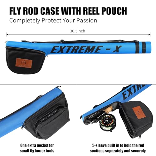 Maxcatch Extreme-X Fly Fishing Rod and Reel Combo, 3-8wt Complete Starter Fishing Outfit with Fly Box, Flies, Rod Clip Holder, Rod Case, Extra Tip Section - size: 5wt-9' 4pc Rod, 5/6wt Reel