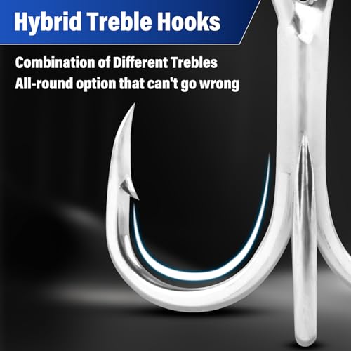 Dr.Fish 30 Pack Hybrid Fishing Treble Hooks 2X Strong, #14-#3/0, Triple Hooks High Carbon Steel Hollow Point, Replacement Hard Lures Crankbait Freshwater Saltwater - size: #12-30 Pack