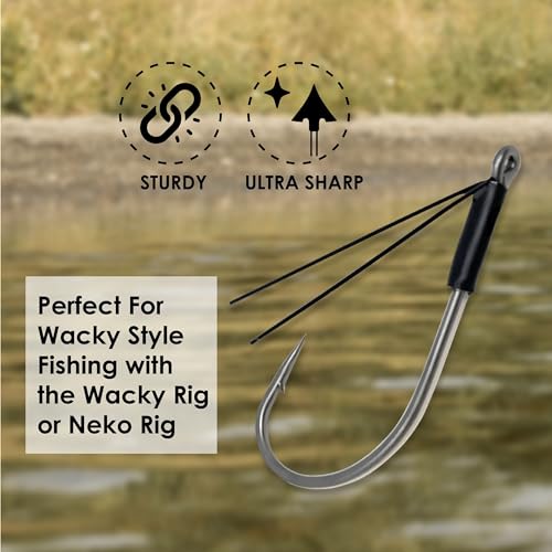 Reaction Tackle Neko Hooks - Weedless Finesse Fishing Hooks for Bass - High Carbon Steel Wacky and Neko Rig Hooks for Soft Plastic Worms (25-Pack) - size: #4 Wire Guard