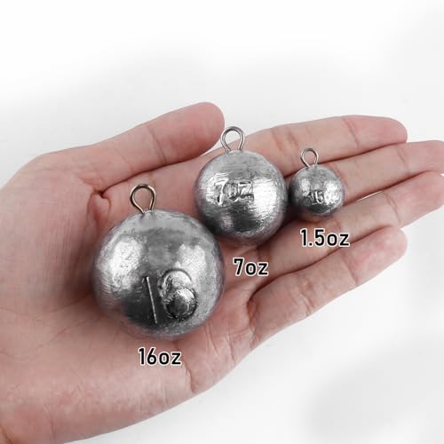Dr.Fish Cannonball Sinkers Saltwater Lead Fishing Weights Round Ball Sinkers Trolling Downrigger Weights Bottom - size: 5oz-5 Pack