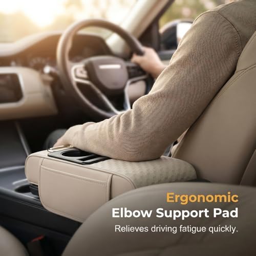 5 in 1 Car Center Console Cover, Car Armrest Cover with Cup Holder, Storage Pockets, Tissue Box Slot, Phone Holder, Car Interior Accessories (Coffee) - color: Coffee