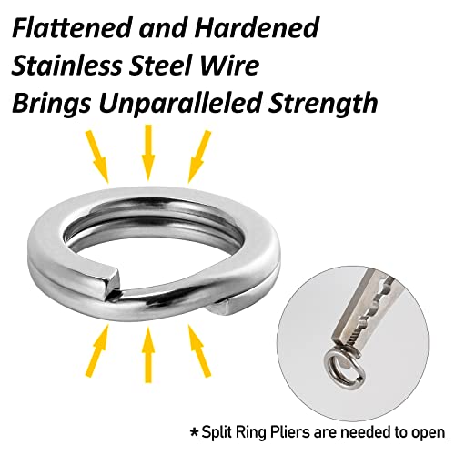 Dr.Fish Split Ring Stainless Steel Hyper Wire Flattened Fishing Lure Rings Heavy Duty Tackle Hook Line Connector Saltwater - size: #3-22LB(6mm, 0.24")