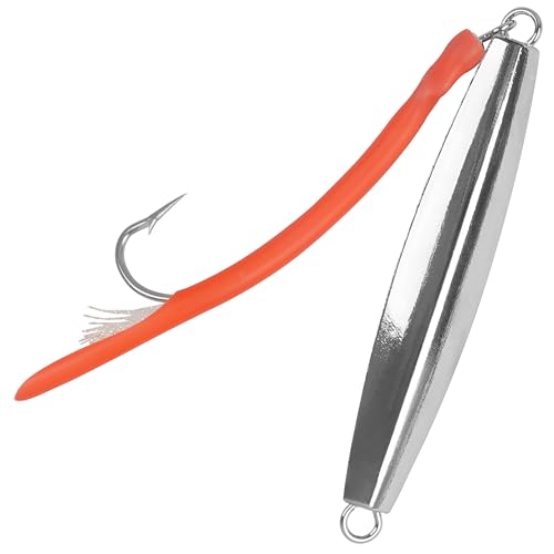 Diamond Jig Saltwater Fishing Lures Casting Jigging Spoon with Tube Tail Stainless Steel Hooks Trolling Lures Striped Bass Metal Jig for Deep Sea Surf Fishing Bottom Dragging Sinking - color: Red, size: 4 oz