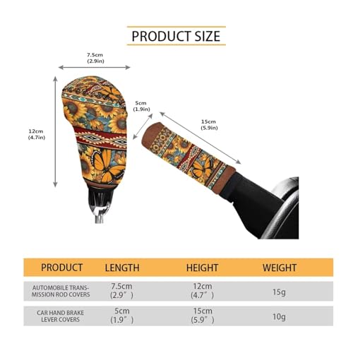 Bulopur Car Shifter Gear Hand Brake Trim Cover Set for Most Cars Van SUV Sedan Truck Auto Accessories - color: Aztec Sunflower Butterfly