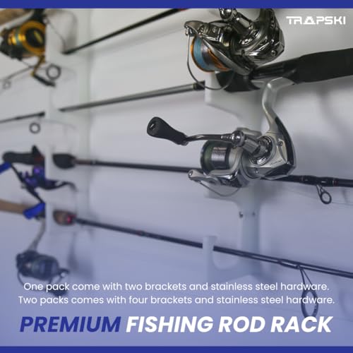 TRAPSKI Made in The USA Fishing Rod/Pole Holder Rack Organizers | Wall or Boat Mounting Fishing Rod Rack | Marine Grade HDPE Plastic | Pole Holder for up to 3 Rods | Stackable - color: H3 White
