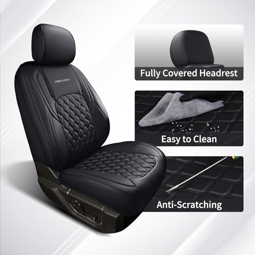 Huidasource Silverado Faux Leather Seat Covers Full Coverage Custom Fit for Truck Chevy Chevrolet Silverado Sierra 1500 2007-2025, 2500HD 3500HD 2015-2025 Crew Double Extended Cab (Front Pair/Black) - color: Black, size: Front (2007-2025)