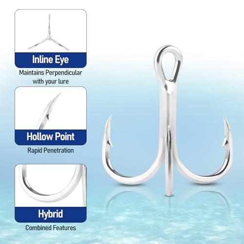 Dr.Fish 30 Pack Hybrid Fishing Treble Hooks 2X Strong, #14-#3/0, Triple Hooks High Carbon Steel Hollow Point, Replacement Hard Lures Crankbait Freshwater Saltwater - size: #12-30 Pack