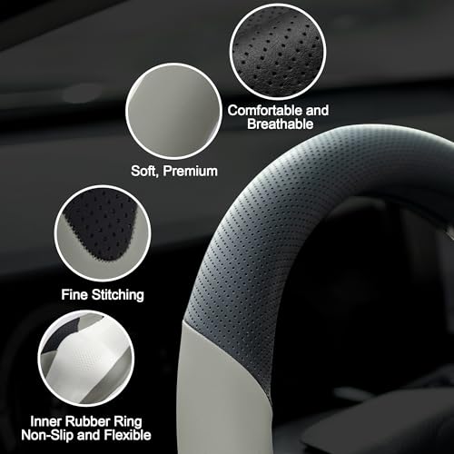 West Llama Customized Auto Car Steering Wheel Cover for Toyota Camry 2006-2026, Microfiber Leather, Anti-Slip, 14.5-15inch, Black + Grey - color: A-Black+Gray