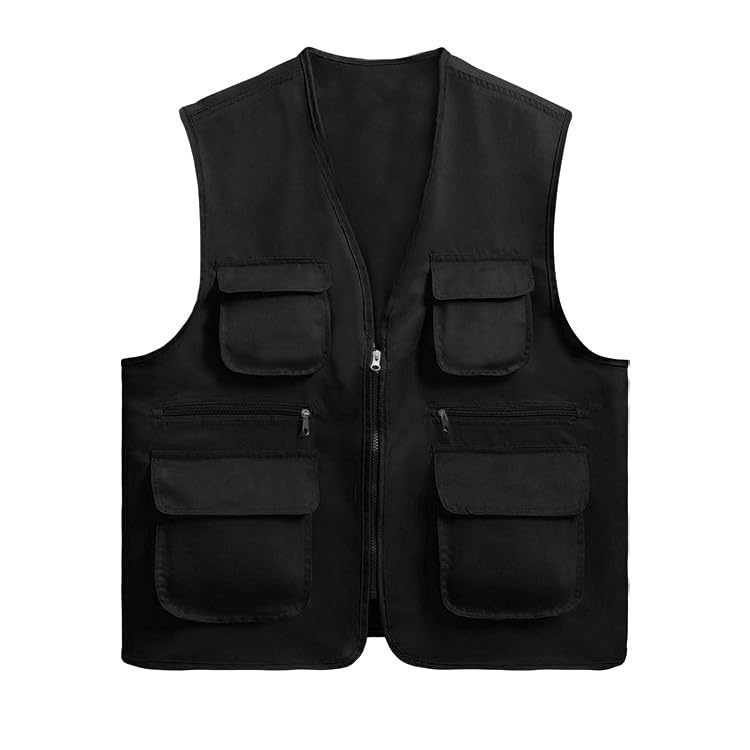 Unisex Men's Women's Lightweight Fishing Tank Vest Casual Outdoor Hiking Travel Cargo Jacket Waistcoat Multi Pockets - color: Black, size: Medium