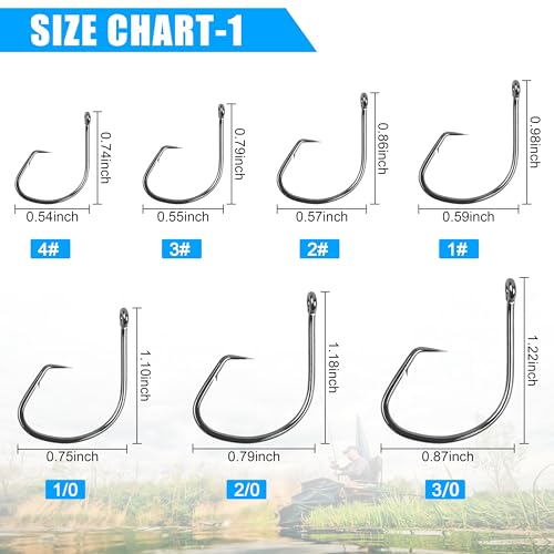 Fishing Circle Hooks Saltwater, 120pcs Catfish Hooks Offset Circle Octopus Fishing Hooks High Carbon Steel Black Nickel 2X Strong Barbed Fishhooks for Bass Trout Catfish Freshwater Size 6#-10/0 - size: 2#-120pcs
