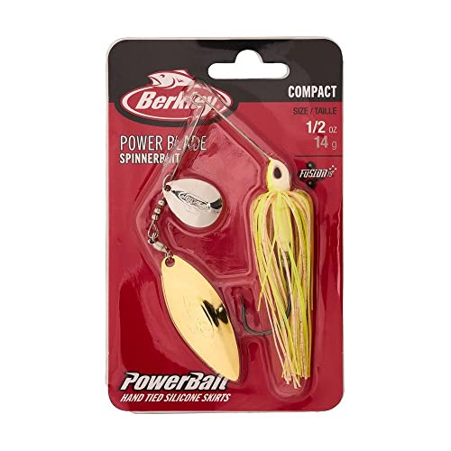 Berkley Power Blade Compact Fishing Spinnerbaits - color: White Chartreuse/Silver + Gold, size: 3/4 oz - Willow Willow