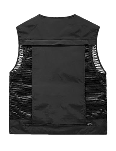 Men's Lightweight Mesh Fishing Vest Utility Outdoor Multi-Pocket Hunting Cargo Vest - color: Black, size: Large