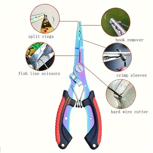Saltwater Fishing Pliers, Split Ring Pliers with Safety Lock, with Sheath and Lanyard Green - color: Green
