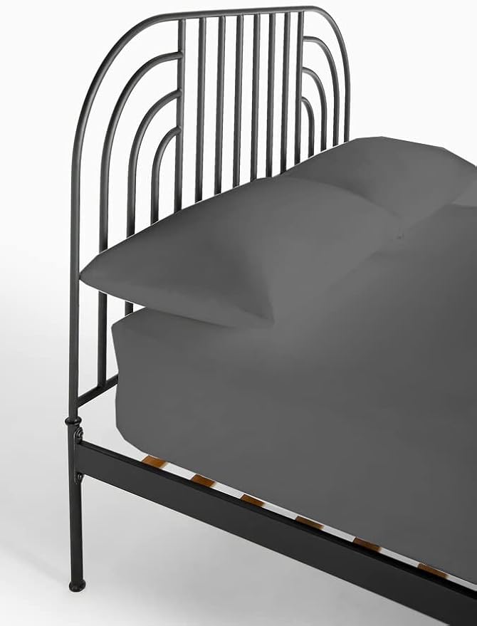 NON Sticky cotton 4 PC Cot Sheet Sets 28x75, 100 Percent Fitted Sheet- Perfect for Narrow Twin/Rv Bunk/Camping Cot/Guest Bed, Sheets Bunk Bed-Fits Upto 4-8'' Deep Mattress- Dark Grey Solid