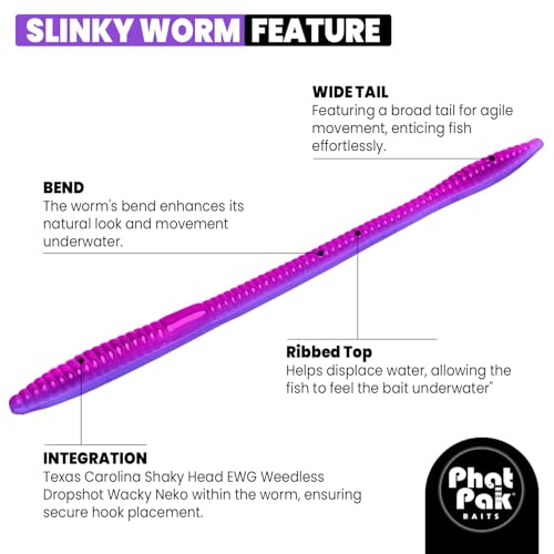 Phat Pak Baits - Slinky Worm Zoom Trick Worm Style Straight Tail Floating Worm Bass Fishing Lure 20ct 6.5" - color: Army Pants