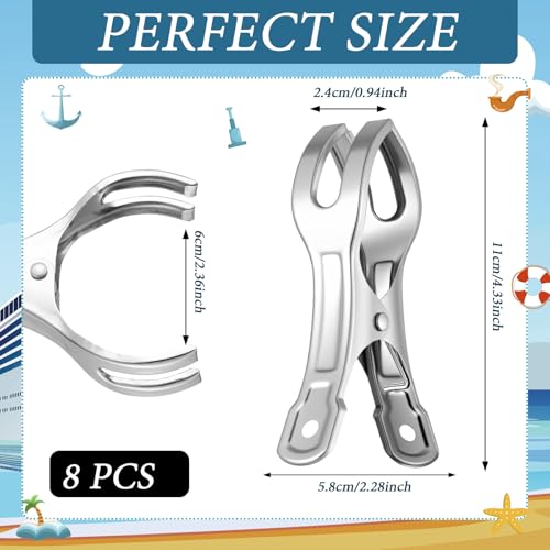 Hushee 8 Pack Marine Boat Rail Towel Clips Storm Proof Metal Large Clips Pontoon Boat Towel Organizer Heavy Duty Clothes Pins Outdoor Laundry for Beach Pontoon Fishing Cruise Travel