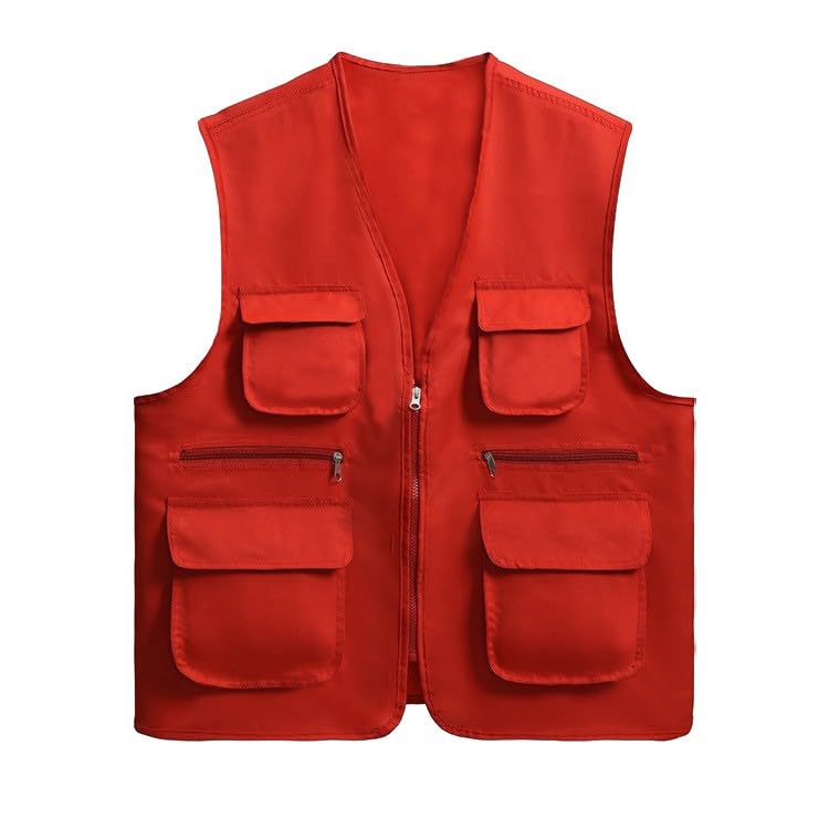 Unisex Men's Women's Lightweight Fishing Tank Vest Casual Outdoor Hiking Travel Cargo Jacket Waistcoat Multi Pockets - color: Red, size: X-Large