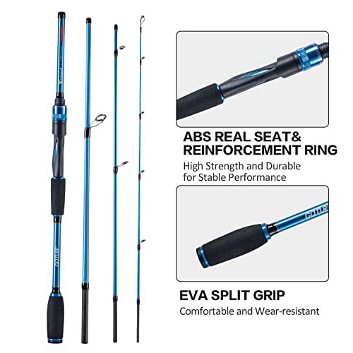 Goture 4-Piece Travel Carbon Fishing Rod M/MH Action 6.6-12ft Multi-Colors | Goture multi-spec travel fishing rods adopt upgraded high-grade carbon fiber blank with premium Fuji line guides - color: Blue, size: Spinning/8'-Moderate-Fast/Medium-Heavy