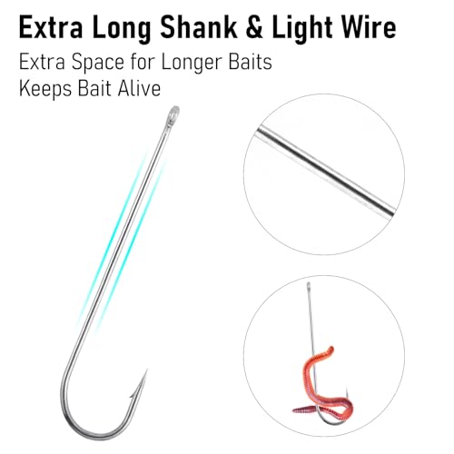 Dr.Fish 100 Pack Aberdeen Hooks Freshwater Fishing Hooks, Extra Long Shank Light Wire, Crappie/Bass/Bream/Bluegill/Panfish Fishing - size: #1-100 Pack