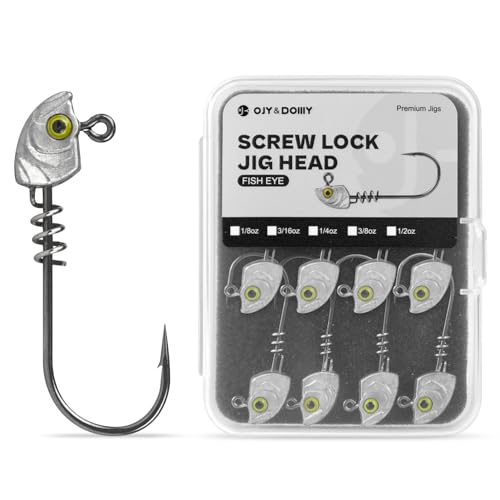 15-Pack Screw Lock Swimbait Jig Heads – 3D Chartreuse Eyes 1/8 3/16 1/4 3/8 1/2 oz, 3/0 & 4/0 Fishing Hooks - color: Raw, size: 1/4oz - 15Pack