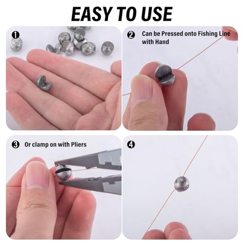 Dr.Fish 100 Pack Round Split Shot Weights Fishing Sinker Clip on Line Weight Tackle Fly Fishing Freshwater Saltwater - size: 1/14oz(#5)-100 Pack